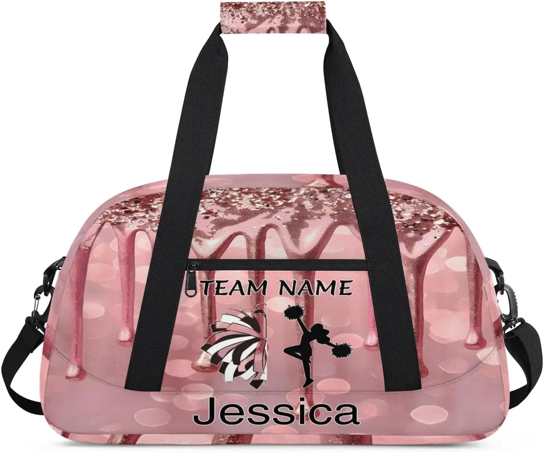 Personalized Cheer Duffle Bag for Cheerleaders, Custom Cheerleading Gym Bag for Women, Cheer Duffel Bag with Name Overnight Weekender Bags, Pink Fluid Glitter