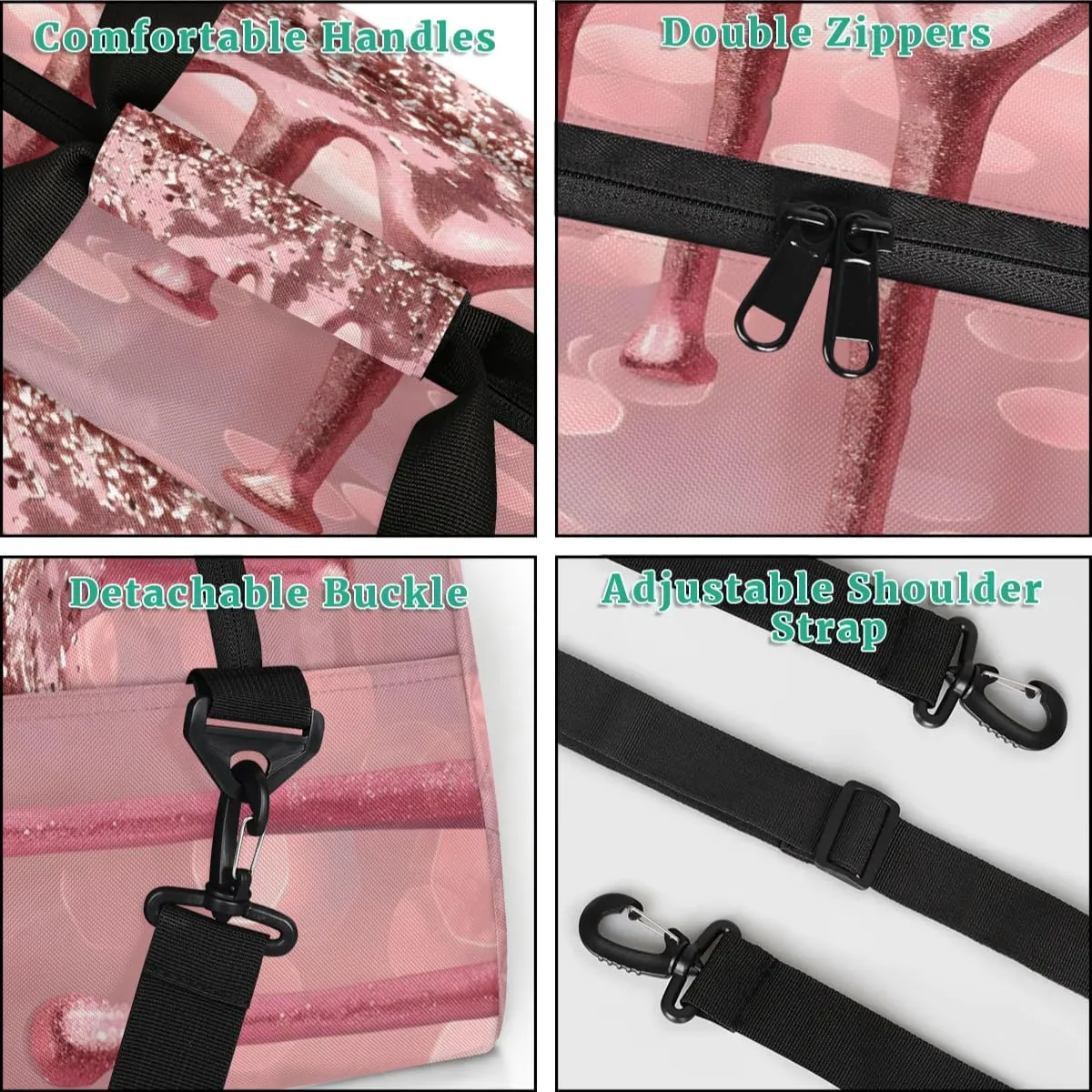 Personalized Cheer Duffle Bag for Cheerleaders, Custom Cheerleading Gym Bag for Women, Cheer Duffel Bag with Name Overnight Weekender Bags, Pink Fluid Glitter