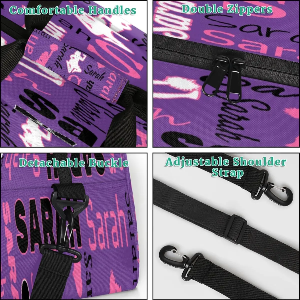 Personalized Cheer Duffle Bag for Cheerleaders, Dark Purple (No Glitter) Custom Cheerleading Gym Bag for Women, Cheer Duffel Bag with Name Weekender Bags Customized Cheer Gifts