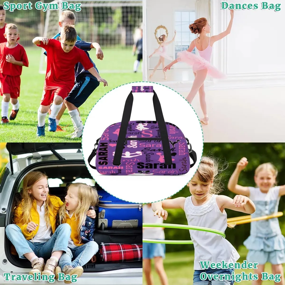 Personalized Cheer Duffle Bag for Cheerleaders, Dark Purple (No Glitter) Custom Cheerleading Gym Bag for Women, Cheer Duffel Bag with Name Weekender Bags Customized Cheer Gifts