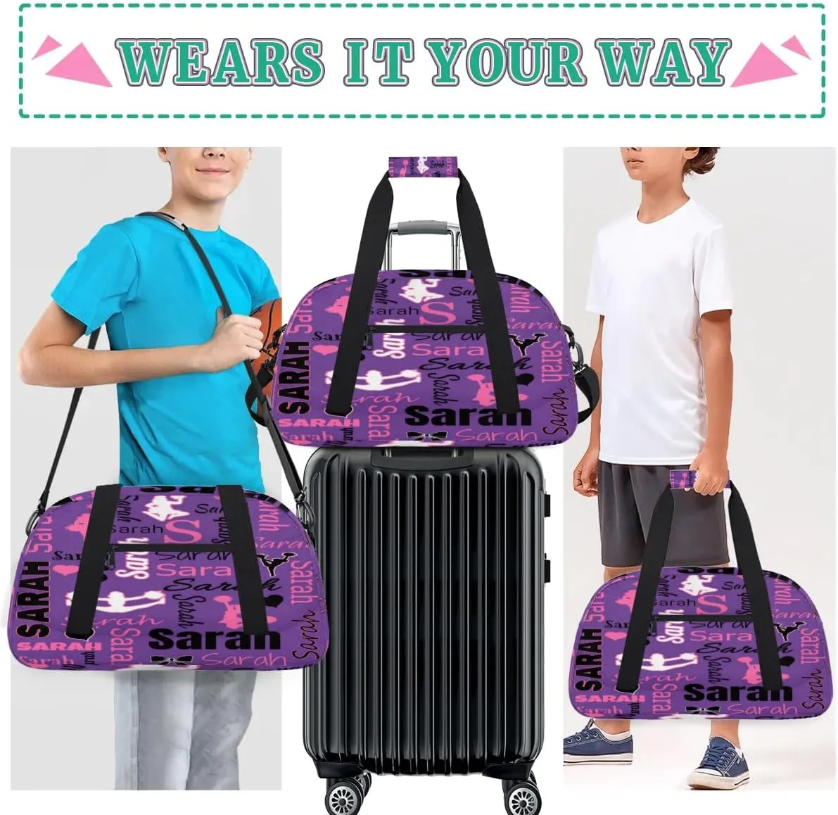 Personalized Cheer Duffle Bag for Cheerleaders, Dark Purple (No Glitter) Custom Cheerleading Gym Bag for Women, Cheer Duffel Bag with Name Weekender Bags Customized Cheer Gifts