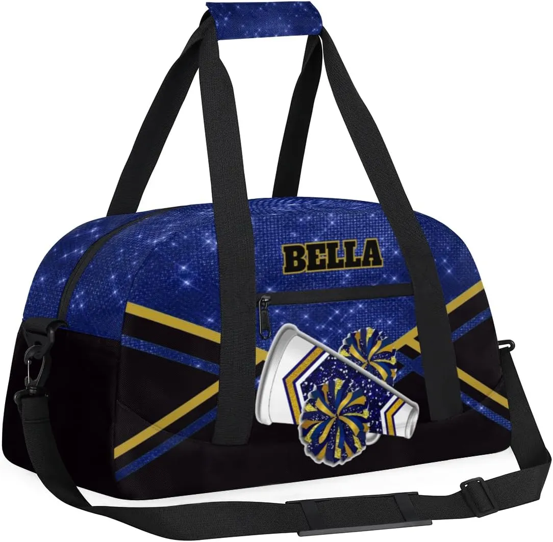 Personalized Cheerleader Bag Dance Bag for Girl, Custom Team Bag Gymnastics Bag Sport Duffel Bag, Weekender Bags Travel Duffel Bag for Cheer Team Gold Blue Glitter Cheer