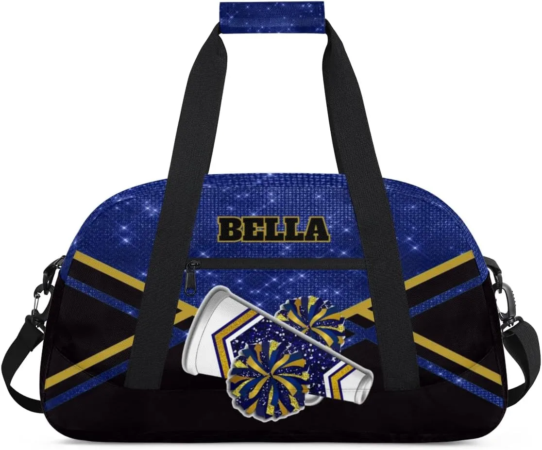 Personalized Cheerleader Bag Dance Bag for Girl, Custom Team Bag Gymnastics Bag Sport Duffel Bag, Weekender Bags Travel Duffel Bag for Cheer Team Gold Blue Glitter Cheer