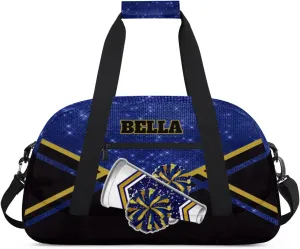 Personalized Cheerleader Bag Dance Bag for Girl, Custom Team Bag Gymnastics Bag Sport Duffel Bag, Weekender Bags Travel Duffel Bag for Cheer Team Gold Blue Glitter Cheer