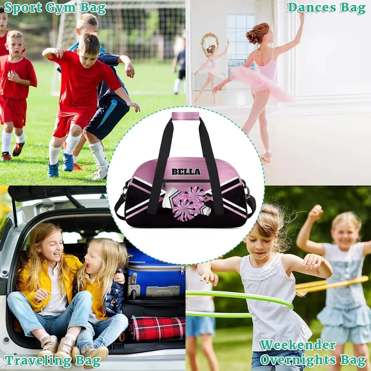 Personalized Cheerleader Bag Dance Bag for Girl, Custom Team Bag Gymnastics Bag Sport Duffel Bag, Weekender Bags Travel Duffel Bag for Cheer Team Pink Sliver Glitter Cheer