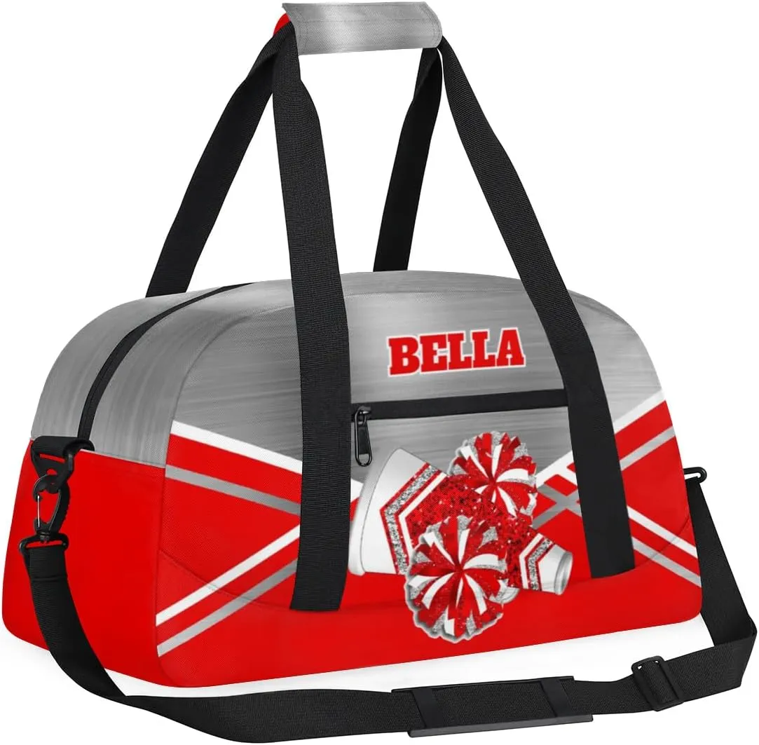 Personalized Cheerleader Bag Dance Bag for Girl, Custom Team Bag Gymnastics Bag Sport Duffel Bag, Weekender Bags Travel Duffel Bag for Cheer Team Red Sliver Glitter Cheer
