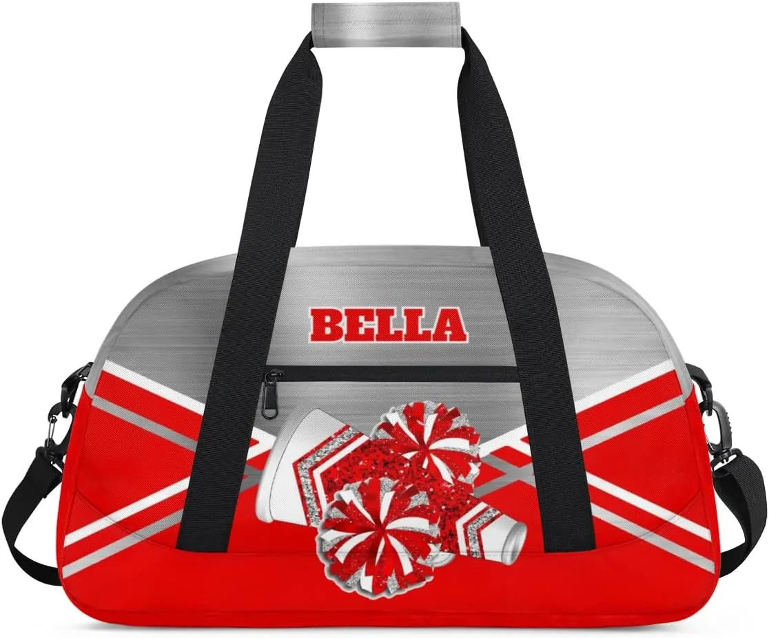 Personalized Cheerleader Bag Dance Bag for Girl, Custom Team Bag Gymnastics Bag Sport Duffel Bag, Weekender Bags Travel Duffel Bag for Cheer Team Red Sliver Glitter Cheer