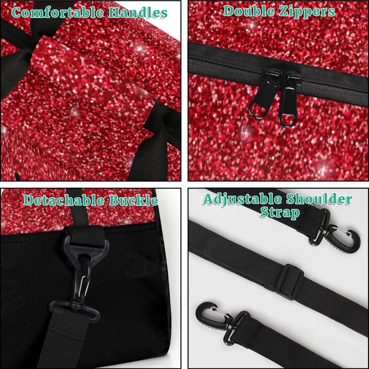 Personalized Cheerleader Bag for Girls Kids, Custom Gym Bag Overnight Small Duffel Bag with Padded Handles Carry On Weekend Sports Travel Bag for School Practice, Cheerleader Glitter Red