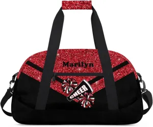 Personalized Cheerleader Bag for Girls Kids, Custom Gym Bag Overnight Small Duffel Bag with Padded Handles Carry On Weekend Sports Travel Bag for School Practice, Cheerleader Glitter Red