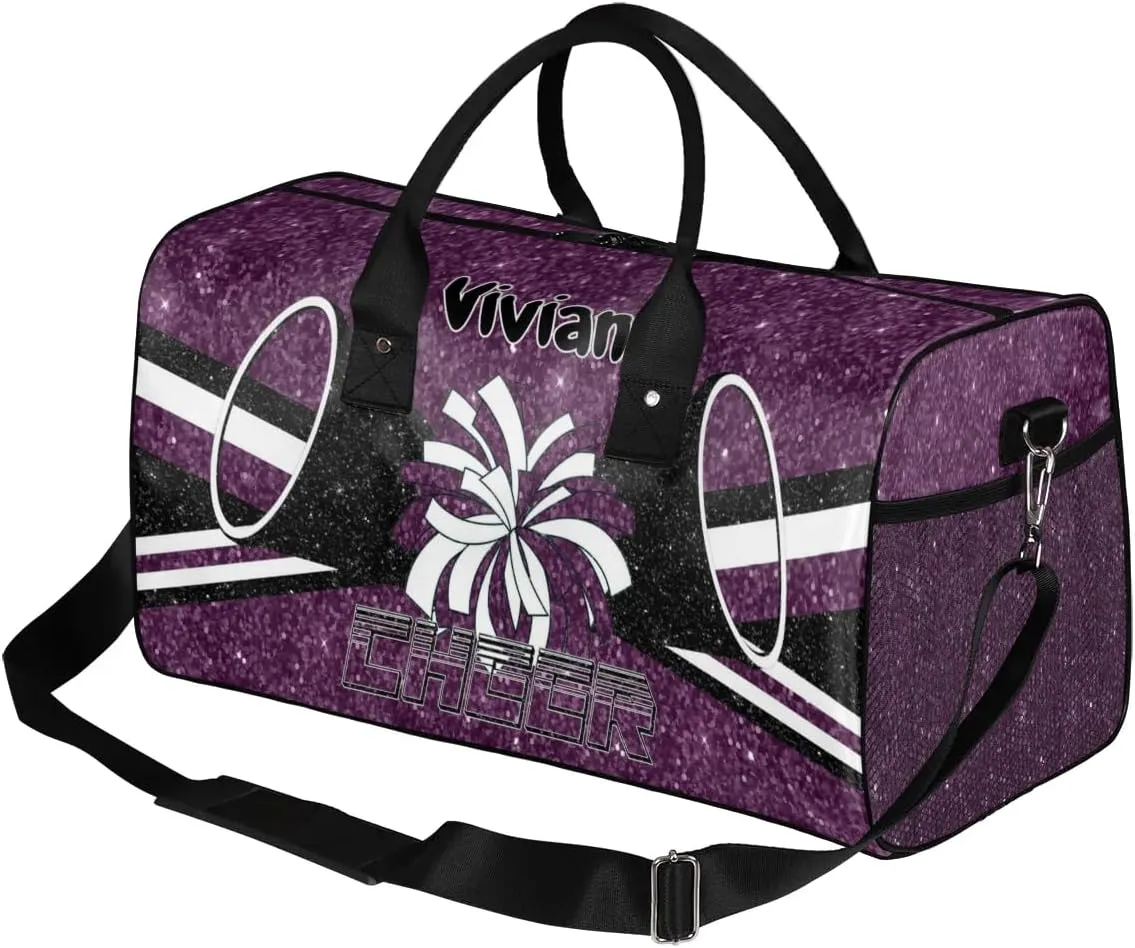 Personalized Cheerleader Cheer Bag for Women, Custom Name Sport Duffel Bag Custom Travel Overnight Weekender Bags, Personalized Gifts Deep Purple Glitter