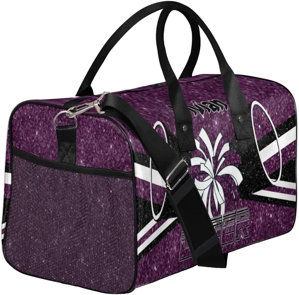 Personalized Cheerleader Cheer Bag for Women, Custom Name Sport Duffel Bag Custom Travel Overnight Weekender Bags, Personalized Gifts Deep Purple Glitter