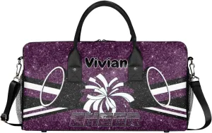 Personalized Cheerleader Cheer Bag for Women, Custom Name Sport Duffel Bag Custom Travel Overnight Weekender Bags, Personalized Gifts Deep Purple Glitter