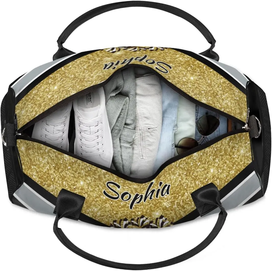 Personalized Cheerleader Cheer Bag with Name Sport Duffel Bag for Women Customize Travel Bag Overnight Weekender Bags, Dark Gold Glitter