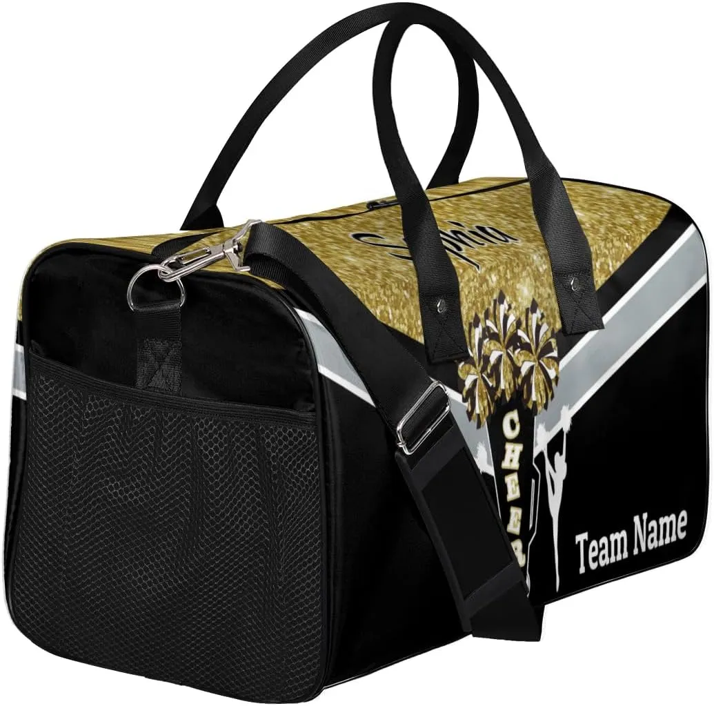 Personalized Cheerleader Cheer Bag with Name Sport Duffel Bag for Women Customize Travel Bag Overnight Weekender Bags, Dark Gold Glitter