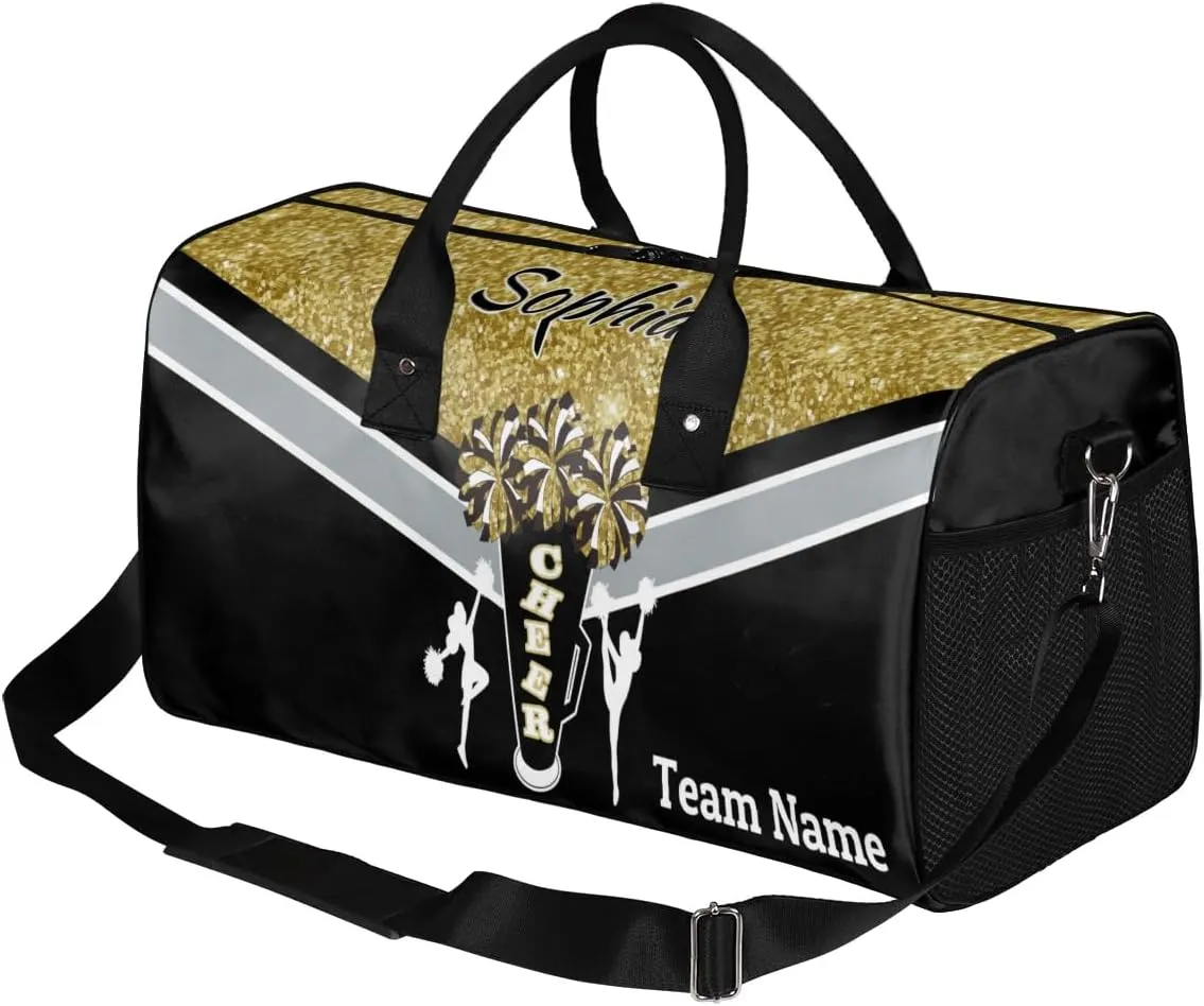 Personalized Cheerleader Cheer Bag with Name Sport Duffel Bag for Women Customize Travel Bag Overnight Weekender Bags, Dark Gold Glitter