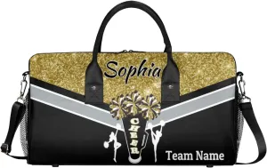 Personalized Cheerleader Cheer Bag with Name Sport Duffel Bag for Women Customize Travel Bag Overnight Weekender Bags, Dark Gold Glitter