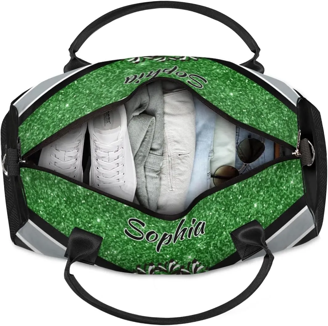 Personalized Cheerleader Cheer Bag with Name Sport Duffel Bag for Women Customize Travel Bag Overnight Weekender Bags, Dark Green Glitter