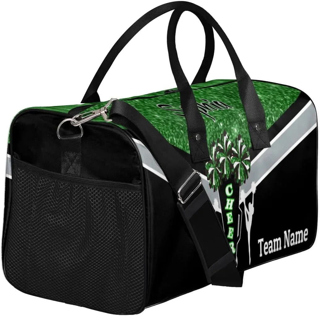 Personalized Cheerleader Cheer Bag with Name Sport Duffel Bag for Women Customize Travel Bag Overnight Weekender Bags, Dark Green Glitter