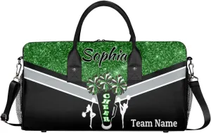 Personalized Cheerleader Cheer Bag with Name Sport Duffel Bag for Women Customize Travel Bag Overnight Weekender Bags, Dark Green Glitter