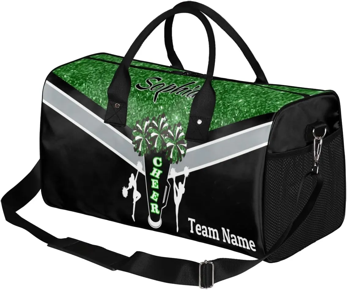 Personalized Cheerleader Cheer Bag with Name Sport Duffel Bag for Women Customize Travel Bag Overnight Weekender Bags, Dark Green Glitter