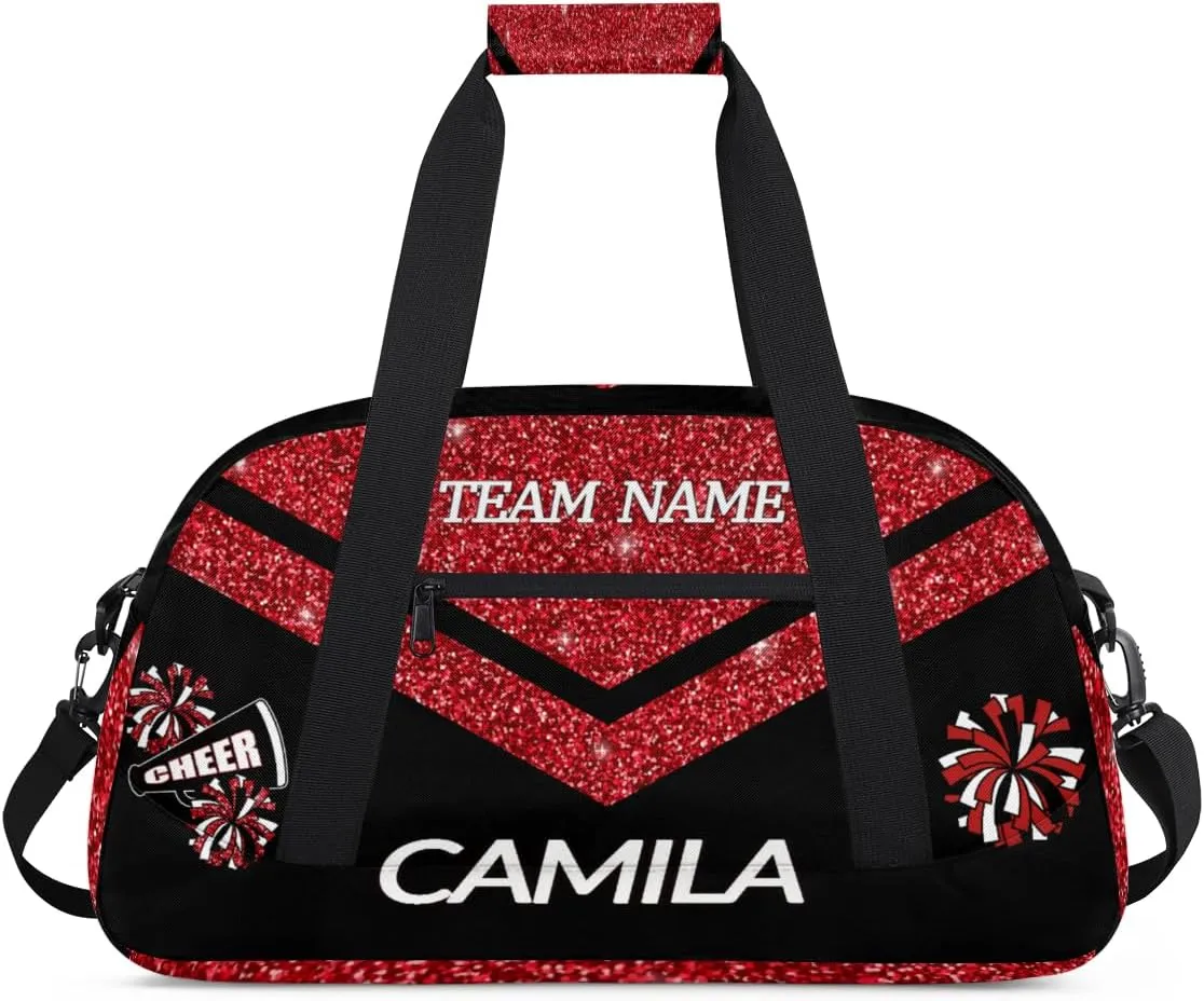Personalized Children Gym Bag Girl Travel Duffle Bag Custom Cheer Bag Girl Customize Sport Duffel Bag with Name and Team Name Glitter Red