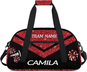 Personalized Children Gym Bag Girl Travel Duffle Bag Custom Cheer Bag Girl Customize Sport Duffel Bag with Name and Team Name Glitter Red