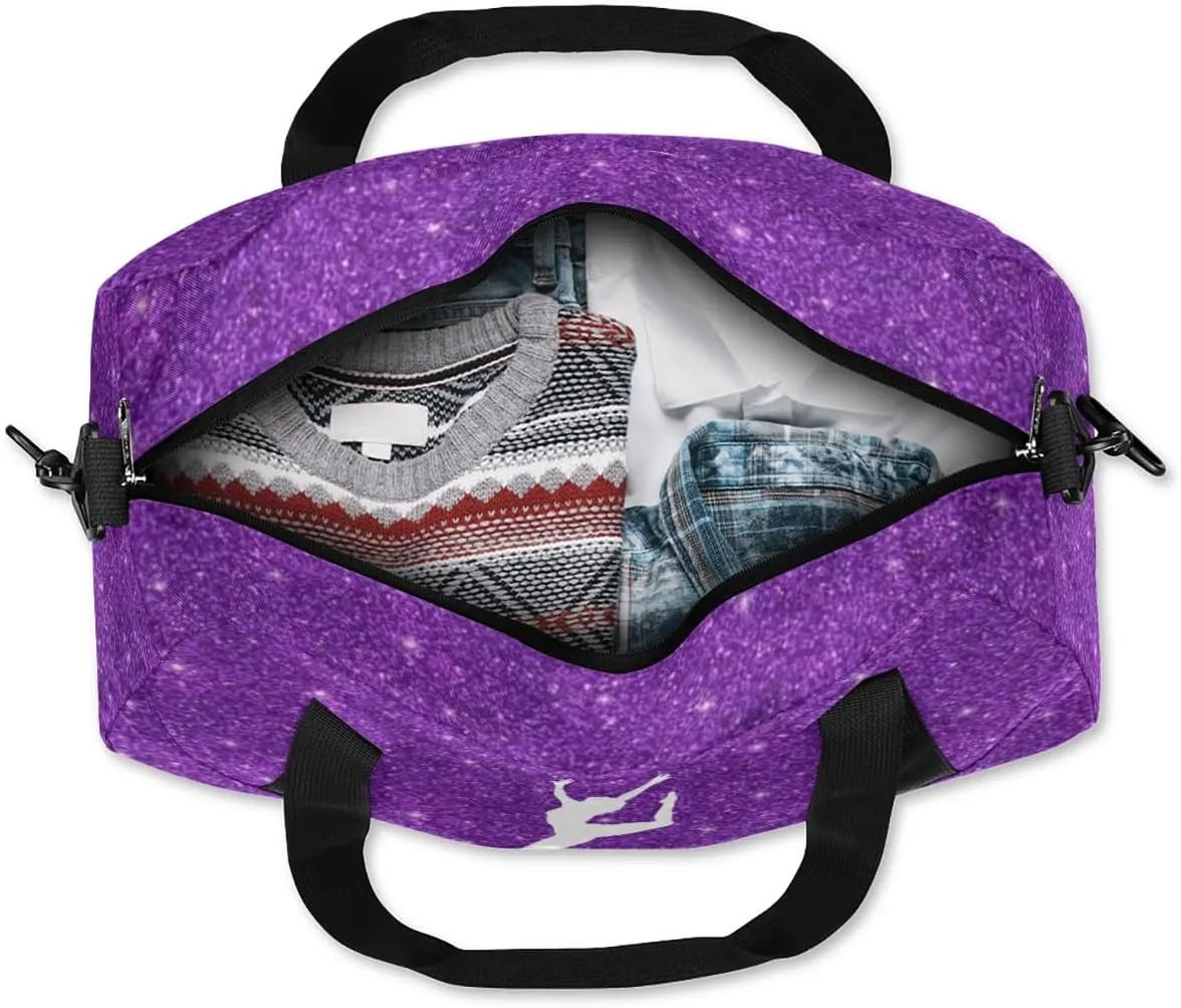 Personalized Custom Kids Duffel Bags, Customized Gifts Sports Gym Bag Custom Name Girls Dance Bag Overnight Weekender Sleepover Carry On Travel Tote Bag for Girls, Purple Glitter Dancing