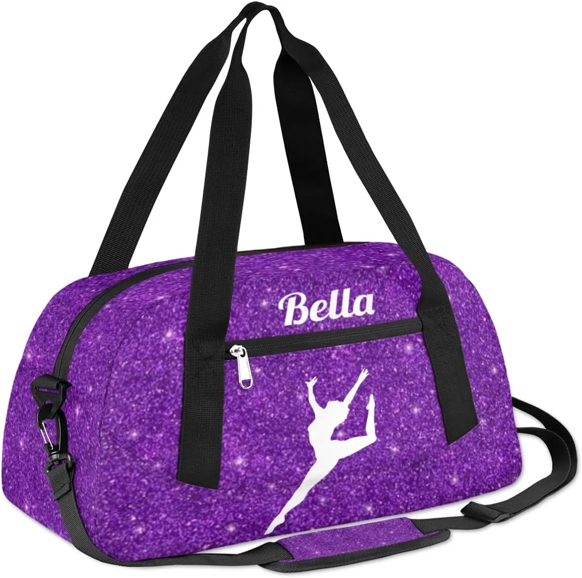 Personalized Custom Kids Duffel Bags, Customized Gifts Sports Gym Bag Custom Name Girls Dance Bag Overnight Weekender Sleepover Carry On Travel Tote Bag for Girls, Purple Glitter Dancing