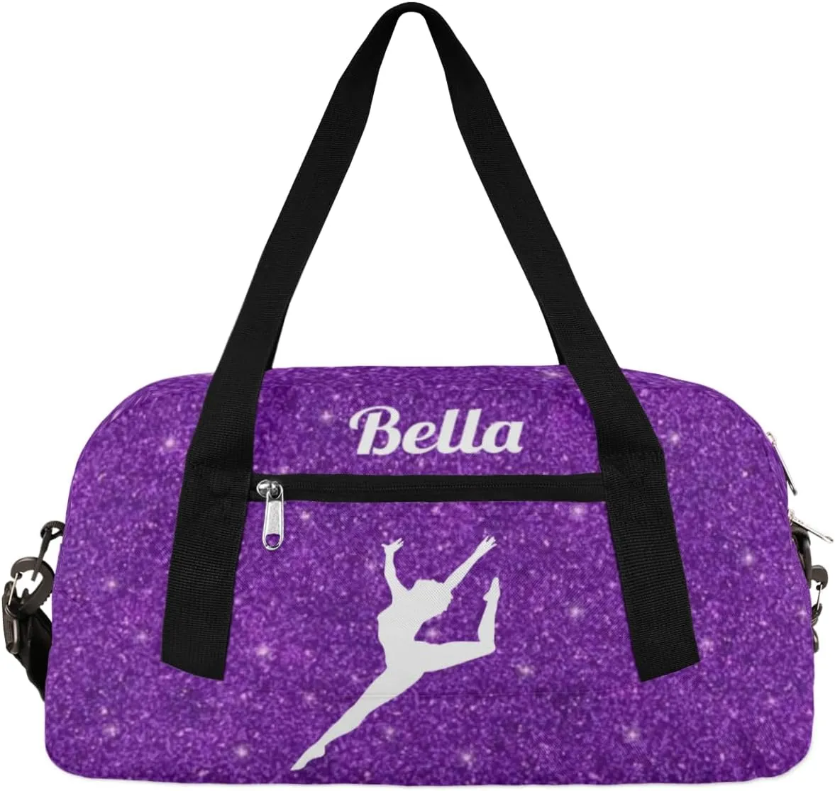 Personalized Custom Kids Duffel Bags, Customized Gifts Sports Gym Bag Custom Name Girls Dance Bag Overnight Weekender Sleepover Carry On Travel Tote Bag for Girls, Purple Glitter Dancing