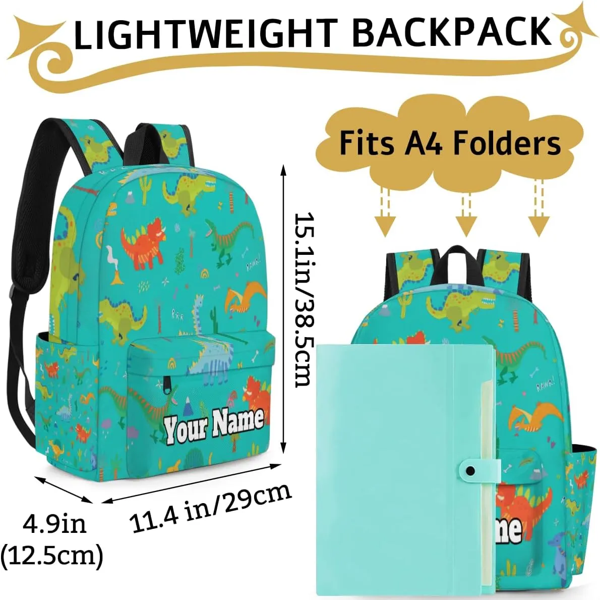 Personalized Cute Dinosaur Preschool Toddler Backpack for Boys Girls Custom Kids Name Small Bookbags Kindergarten Elementary Backpack, Dinosaur Print
