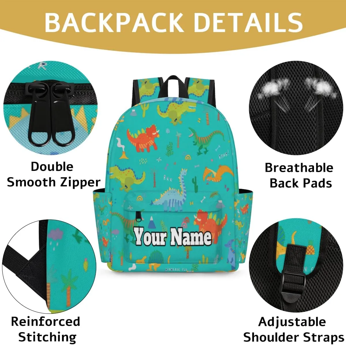 Personalized Cute Dinosaur Preschool Toddler Backpack for Boys Girls Custom Kids Name Small Bookbags Kindergarten Elementary Backpack, Dinosaur Print