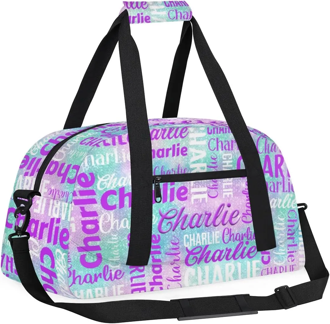Personalized Dance Bag Duffel Bag for Girl, Custom Gym Bag Sport Duffel Bag, Ballet Bag Gymnastics Bag Cheerleader Weekender Bags Travel Bag for Kids Purple Glitter Text Name