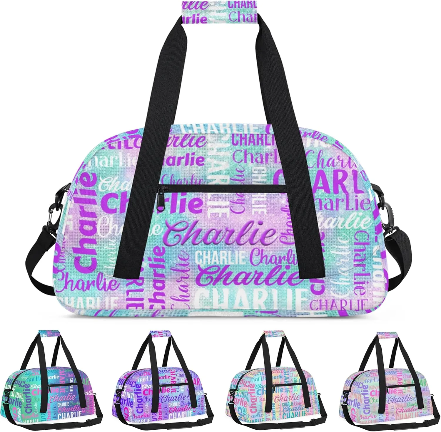 Personalized Dance Bag Duffel Bag for Girl, Custom Gym Bag Sport Duffel Bag, Ballet Bag Gymnastics Bag Cheerleader Weekender Bags Travel Bag for Kids Purple Glitter Text Name