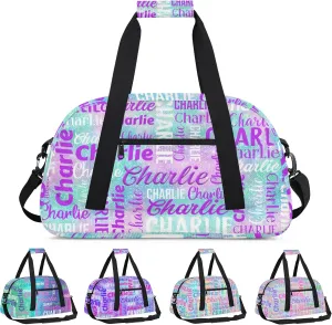 Personalized Dance Bag Duffel Bag for Girl, Custom Gym Bag Sport Duffel Bag, Ballet Bag Gymnastics Bag Cheerleader Weekender Bags Travel Bag for Kids Purple Glitter Text Name