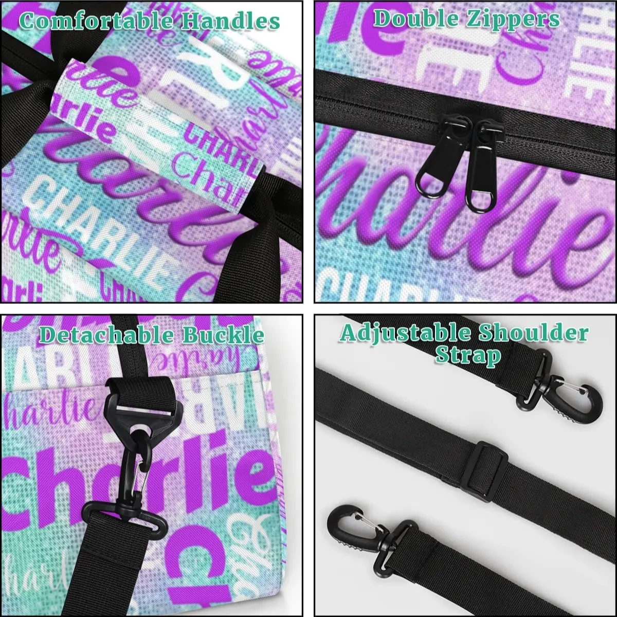 Personalized Dance Bag Duffel Bag for Girl, Custom Gym Bag Sport Duffel Bag, Ballet Bag Gymnastics Bag Cheerleader Weekender Bags Travel Bag for Kids Purple Glitter Text Name