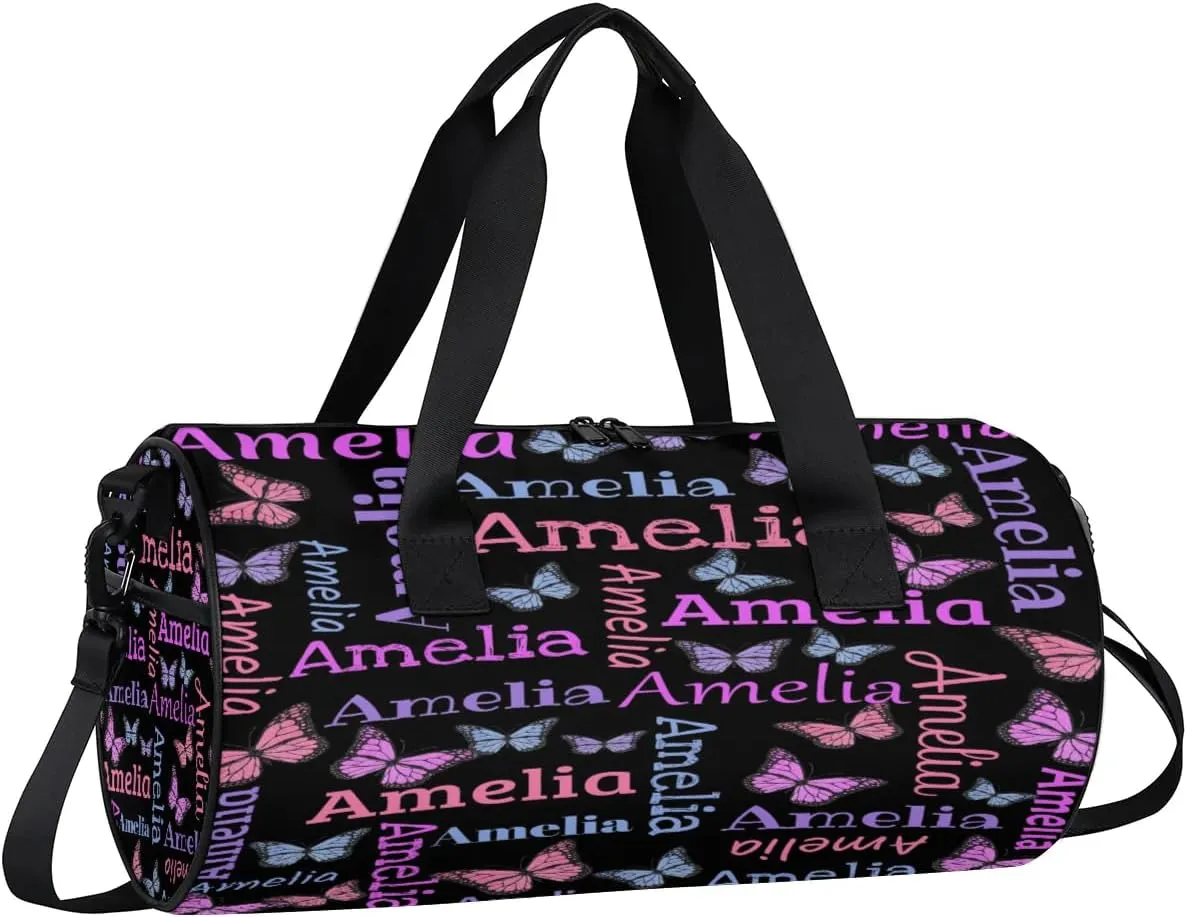 Personalized Dance Bag Duffle Bag for Girl, Custom Gym Bag Gymnastics Sport Travel Bag Weekender Bags with Adjustable Butter Glitter