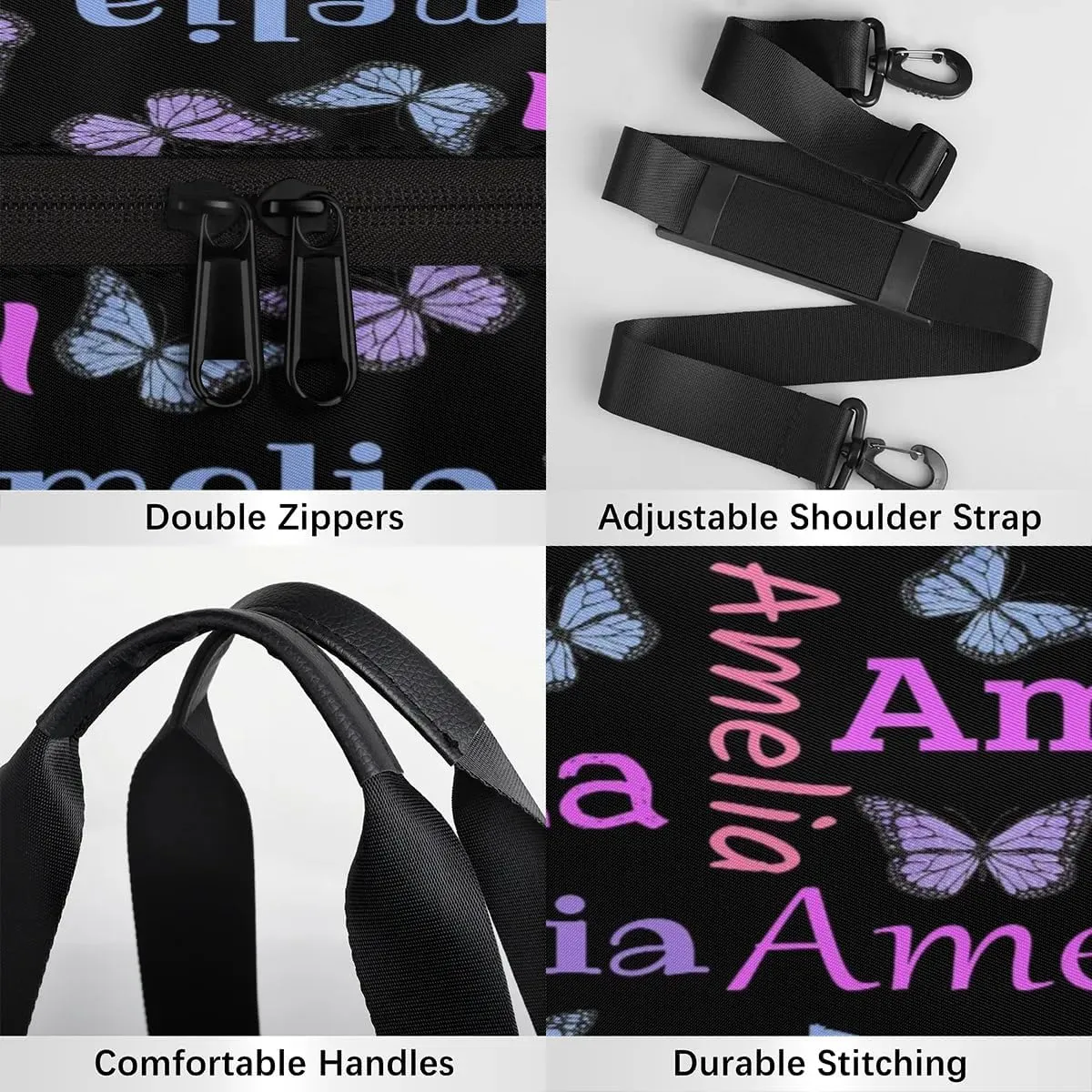 Personalized Dance Bag Duffle Bag for Girl, Custom Gym Bag Gymnastics Sport Travel Bag Weekender Bags with Adjustable Butter Glitter