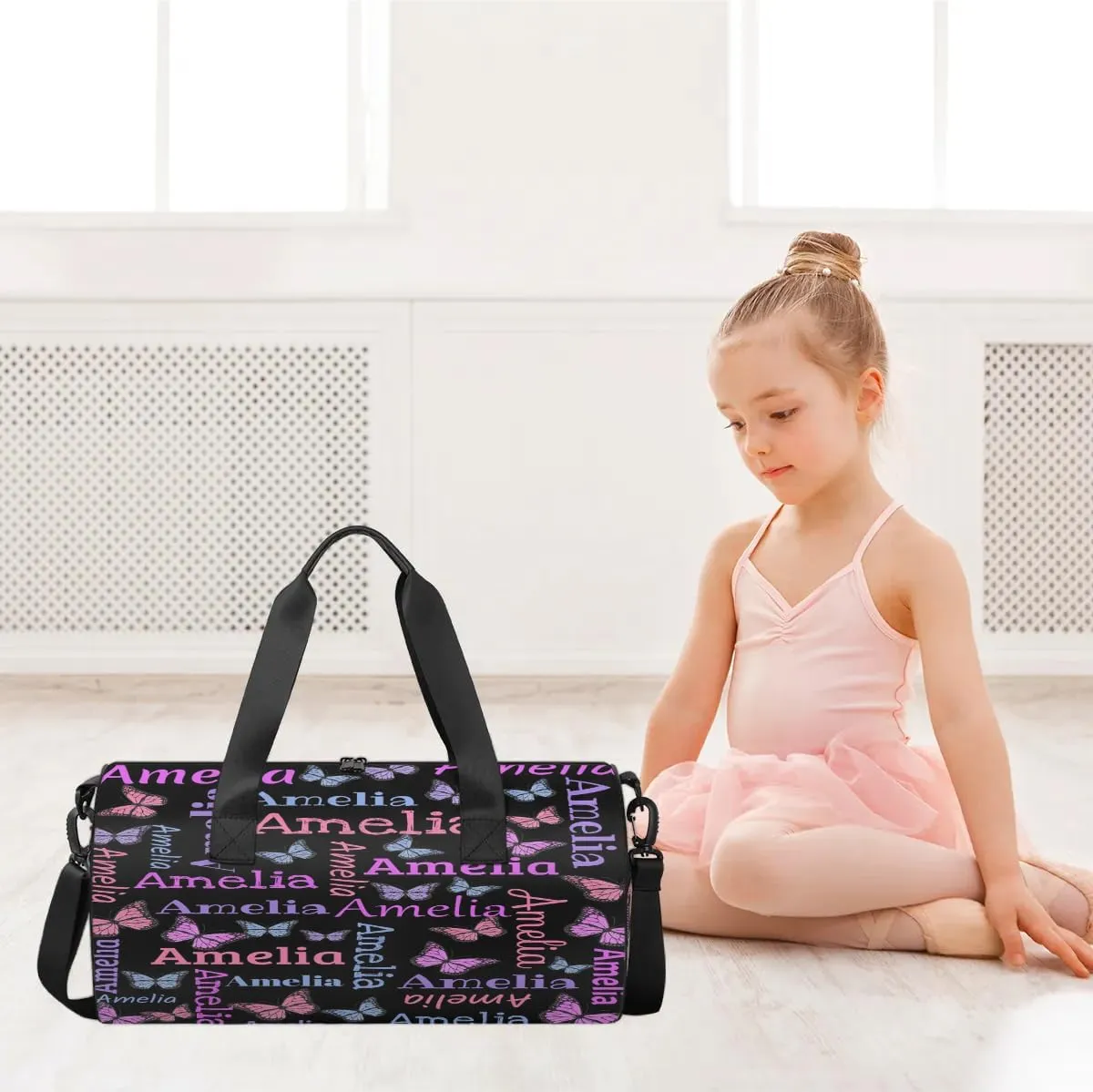 Personalized Dance Bag Duffle Bag for Girl, Custom Gym Bag Gymnastics Sport Travel Bag Weekender Bags with Adjustable Butter Glitter