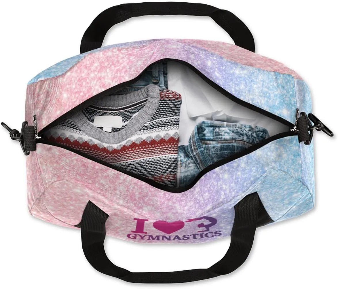 Personalized Dance Bag Gym Bag for Girl, Custom Sport Duffel Bag Weekender Bags Travel Duffel Bag Pink Blue Glitter Gymnastics