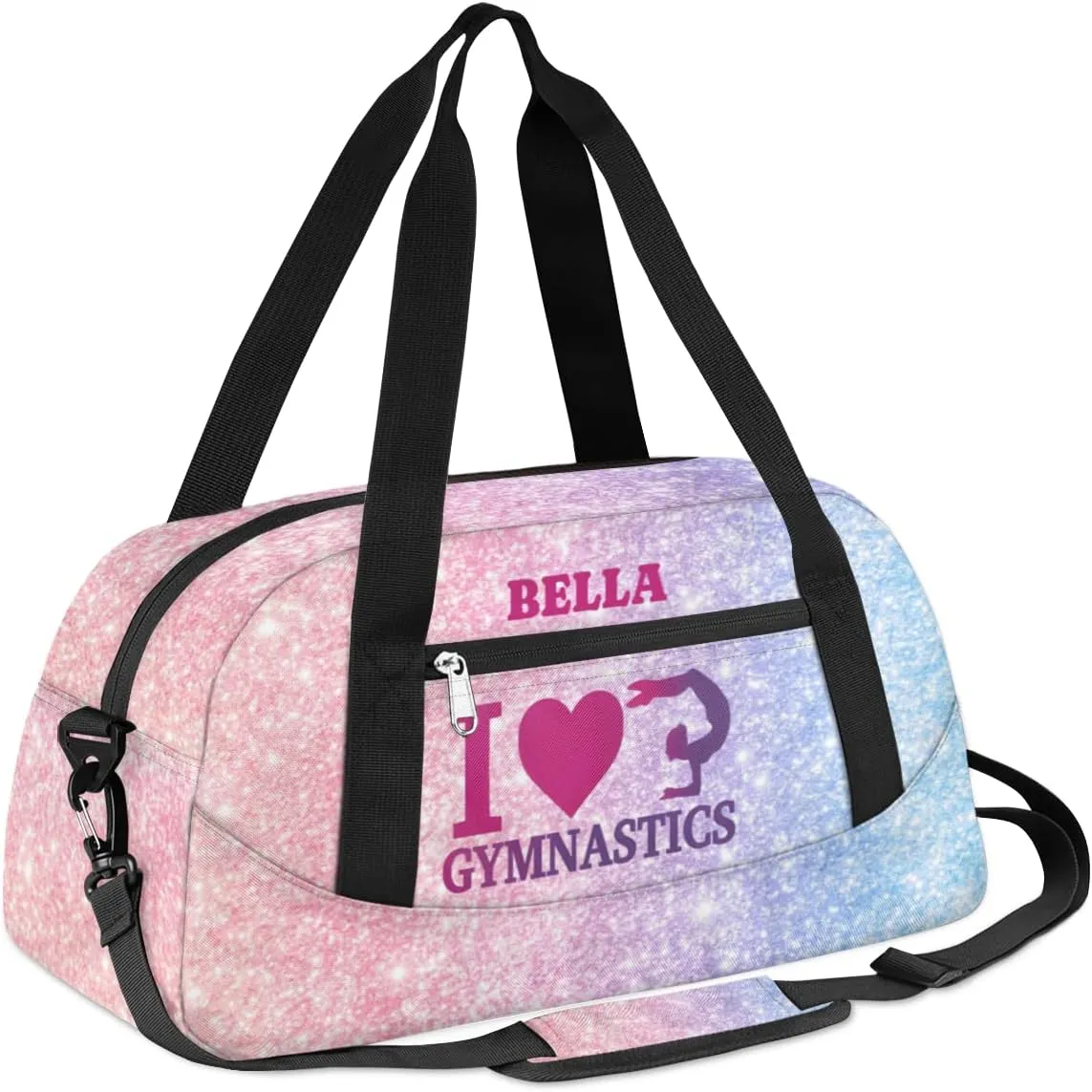 Personalized Dance Bag Gym Bag for Girl, Custom Sport Duffel Bag Weekender Bags Travel Duffel Bag Pink Blue Glitter Gymnastics