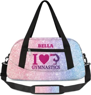Personalized Dance Bag Gym Bag for Girl, Custom Sport Duffel Bag Weekender Bags Travel Duffel Bag Pink Blue Glitter Gymnastics