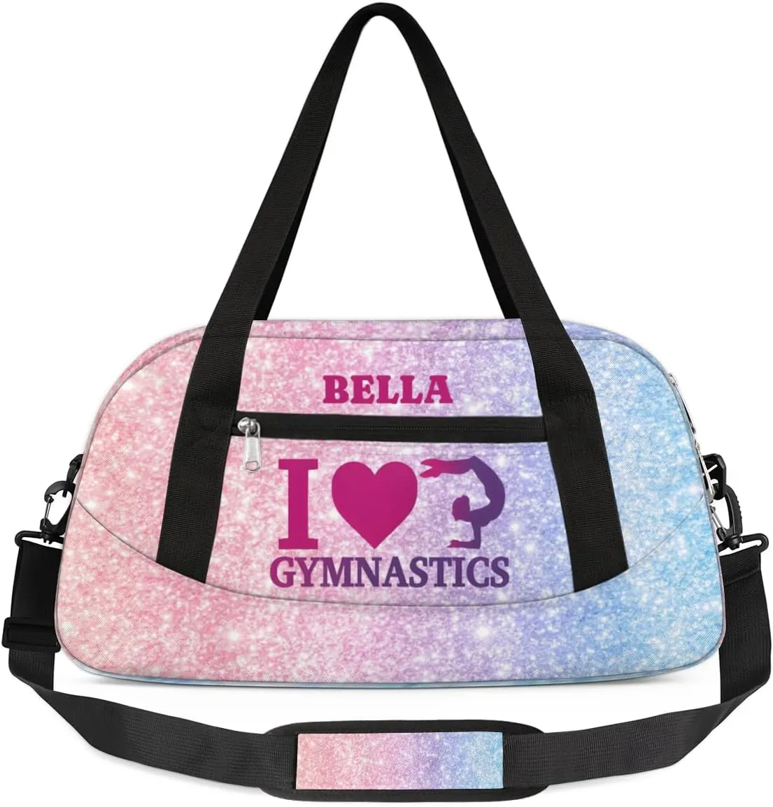 Personalized Dance Bag Gym Bag for Girl, Custom Sport Duffel Bag Weekender Bags Travel Duffel Bag Pink Blue Glitter Gymnastics