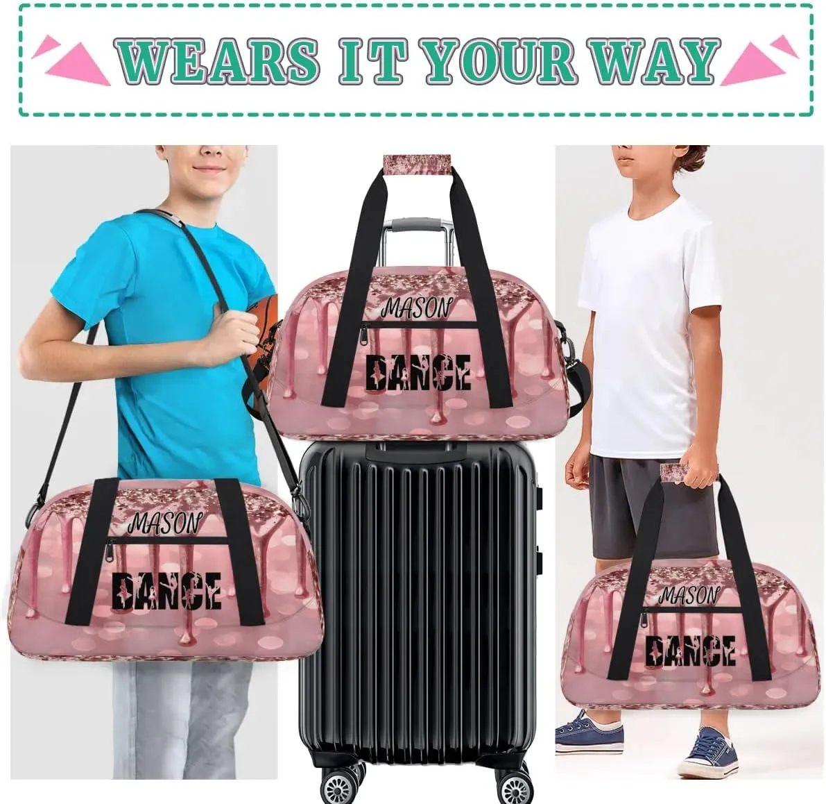 Personalized Dance Bag Gym Bag for Women, Custom Sport Duffel Bag Overnight Weekender Bags Travel Duffel Bag, Fluids Glitter