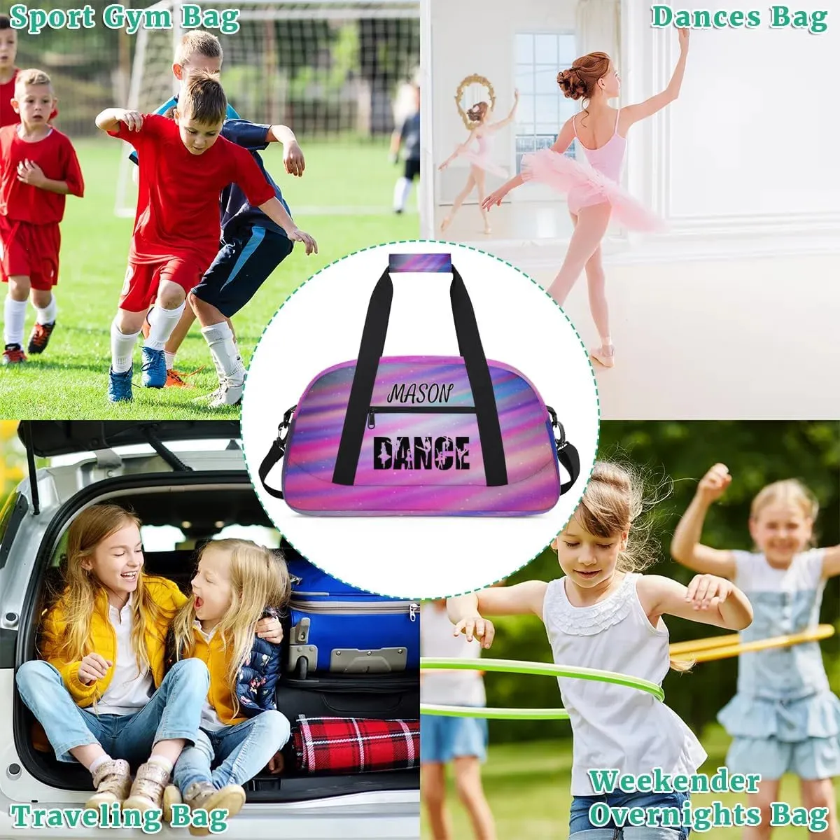 Personalized Dance Bag Gym Bag for Women, Custom Sport Duffel Bag Overnight Weekender Bags Travel Duffel Bag, Funny Colorful Glitter