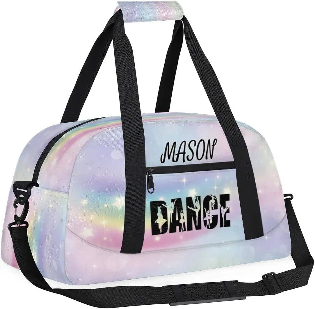 Personalized Dance Bag Gym Bag for Women, Custom Sport Duffel Bag Overnight Weekender Bags Travel Duffel Bag, Romantic Rainbow Glitter