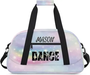 Personalized Dance Bag Gym Bag for Women, Custom Sport Duffel Bag Overnight Weekender Bags Travel Duffel Bag, Romantic Rainbow Glitter