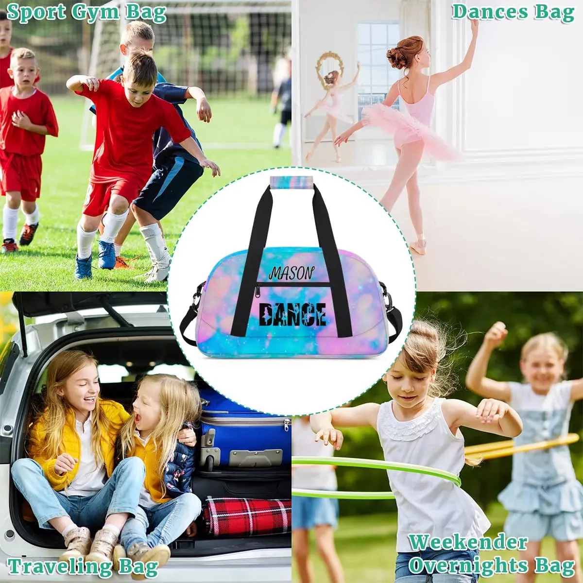 Personalized Dance Bag Gym Bag for Women, Custom Sport Duffel Bag Overnight Weekender Bags Travel Duffel Bag, Silver Glitter