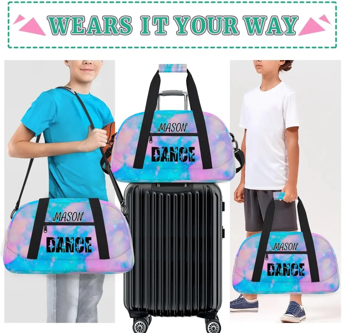 Personalized Dance Bag Gym Bag for Women, Custom Sport Duffel Bag Overnight Weekender Bags Travel Duffel Bag, Silver Glitter
