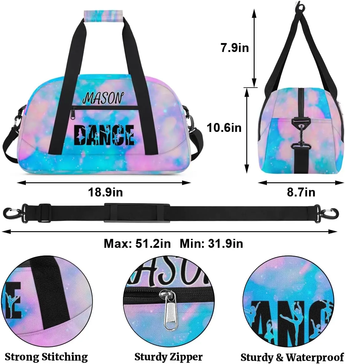 Personalized Dance Bag Gym Bag for Women, Custom Sport Duffel Bag Overnight Weekender Bags Travel Duffel Bag, Silver Glitter