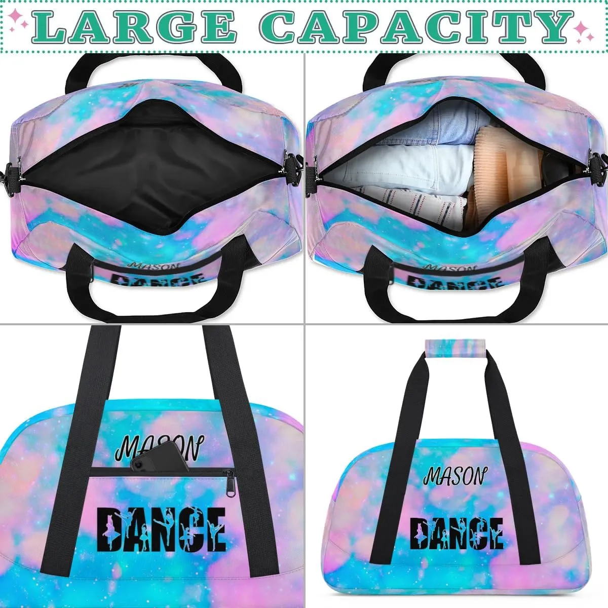 Personalized Dance Bag Gym Bag for Women, Custom Sport Duffel Bag Overnight Weekender Bags Travel Duffel Bag, Silver Glitter